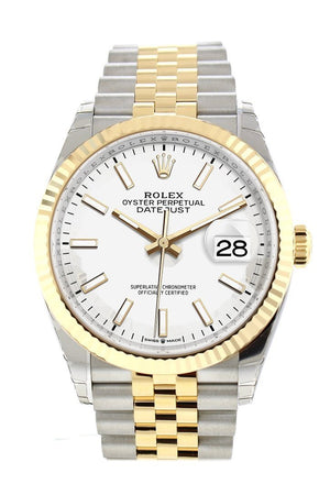 Rolex Datejust 36 White Dial Fluted Bezel Jubilee Yellow Gold Two Tone Watch 126233
