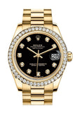 Rolex Datejust 31 Black Diamond Dial Diamond Bezel 18K Yellow Gold President Ladies Watch 178288