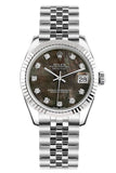 Rolex Datejust 31 Black Mother Of Pearl Set Diamonds Dial White Gold Fluted Bezel Jubilee Ladies
