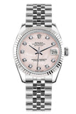 Rolex Datejust 31 Pink Mother Of Pearl Set Diamonds Dial White Gold Fluted Bezel Jubilee Ladies