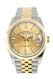 Rolex Datejust 36 Champagne-Colour Dial Fluted Bezel Jubilee Yellow Gold Two Tone Watch 126233
