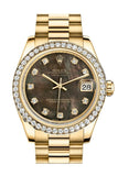 Rolex Datejust 31 Black Mother Of Pearl Diamond Dial Bezel 18K Yellow Gold President Ladies Watch