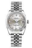 Rolex Datejust 31 Silver Set Diamonds Dial White Gold Fluted Bezel Jubilee Ladies Watch 178274
