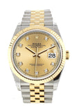 Rolex Datejust 36 Champagne-colour set with diamonds Dial Fluted Bezel Jubilee Yellow Gold Two Tone Watch 126233 NP