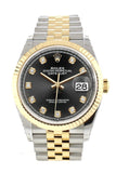 Rolex Datejust 36 Black Set With Diamonds Dial Fluted Bezel Jubilee Yellow Gold Two Tone Watch