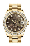 Rolex Datejust 31 Black Mother Of Pearl Jubilee Diamond Dial Bezel 18K Yellow Gold President Ladies
