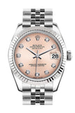 Rolex Datejust 31 Pink Set Diamonds Dial White Gold Fluted Bezel Jubilee Ladies Watch 178274