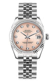 Rolex Datejust 31 Pink Set Diamonds Dial White Gold Fluted Bezel Jubilee Ladies Watch 178274