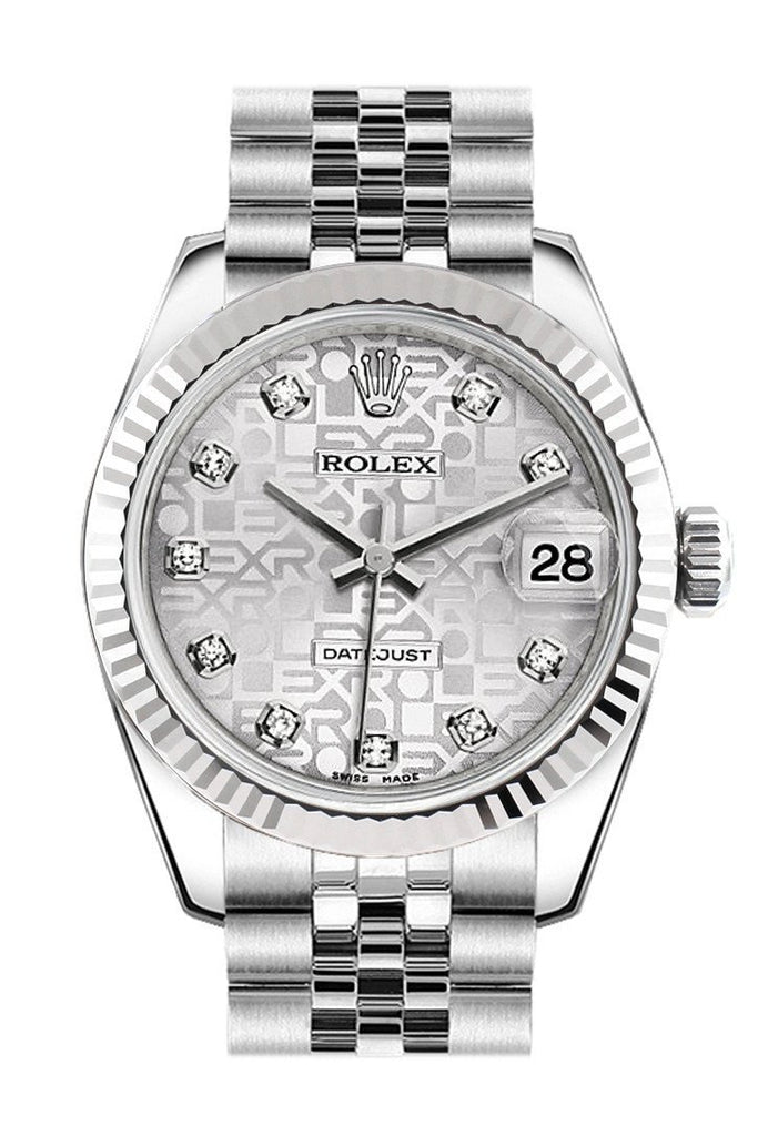 Rolex Datejust 31 Silver Jubilee Set Diamonds Dial White Gold Fluted Bezel Ladies Watch 178274 /