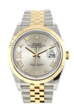 Rolex Datejust 36 Silver Set With Diamonds Dial Fluted Bezel Jubilee Yellow Gold Two Tone Watch