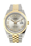 Rolex Datejust 36 Silver Set With Diamonds Dial Fluted Bezel Jubilee Yellow Gold Two Tone Watch