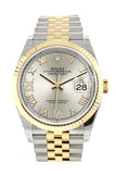 Rolex Datejust 36 Silver Set With Diamonds Dial Fluted Bezel Jubilee Yellow Gold Two Tone Watch