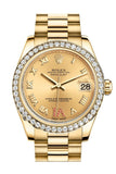 Rolex Datejust 31 Champagne Large Vi Rubies Dial Diamond Bezel 18K Yellow Gold President Ladies