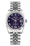 Rolex Datejust 31 Purple Roman Large Vi Diamond Dial White Gold Fluted Bezel Jubilee Ladies Watch