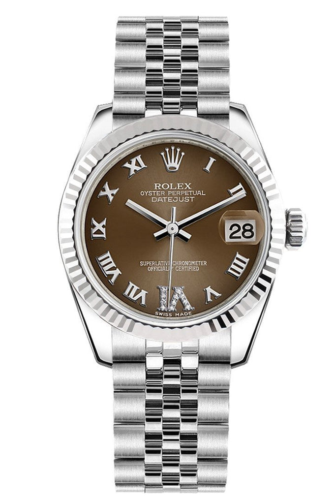 Rolex Datejust 31 Bronze Roman Large Vi Diamond Dial White Gold Fluted Bezel Jubilee Ladies Watch