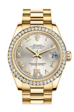Rolex Datejust 31 Silver Large VI Diamond Dial Diamond Bezel 18K Yellow Gold President Ladies Watch 178288