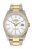 Rolex Datejust 36 White Dial Diamond Bezel Oyster Yellow Gold Two Tone Watch 126283Rbr