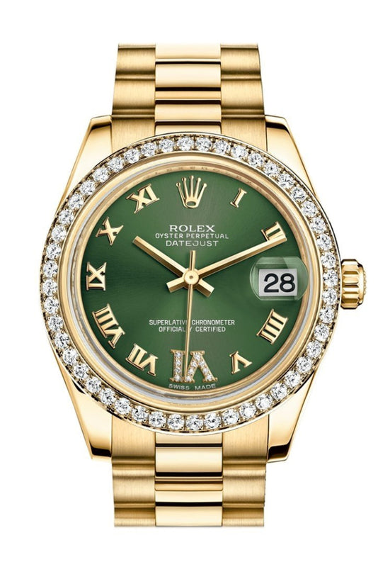 Rolex Datejust 31 Olive Green Large VI Diamond Dial Diamond Bezel