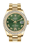 Rolex Datejust 31 Olive Green Vi Diamonds Dial Diamond Bezel 18K Yellow Gold President Ladies Watch