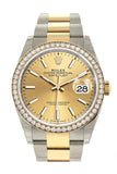 Rolex Datejust 36 Champagne-colour Dial Diamond Bezel Oyster Yellow Gold Two Tone Watch 126283RBR 126283 NP