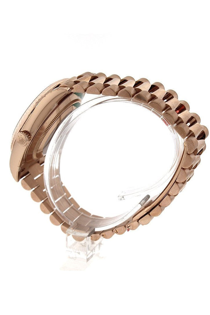 Rolex Day-Date 40 Chocolate Roman Dial Diamond Bezel 18K Everose Gold President Automatic Mens Watch
