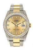 Rolex Datejust 36 Champagne-Colour Set With Diamonds Dial Diamond Bezel Oyster Yellow Gold Two Tone