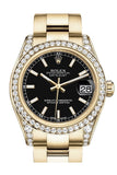 Rolex Datejust 31 Black Dial  Diamond Bezel Lug 18K Yellow Gold Ladies Watch 178158