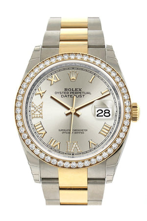 Rolex Datejust 36 Silver Set With Diamonds Dial Diamond Bezel Oyster Yellow Gold Two Tone Watch