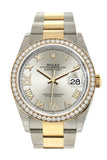 Rolex Datejust 36 Silver set with diamonds Dial Diamond Bezel Oyster Yellow Gold Two Tone Watch 126283RBR 126283 NP