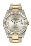 Rolex Datejust 36 Silver Set With Diamonds Dial Diamond Bezel Oyster Yellow Gold Two Tone Watch