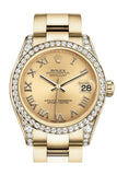Rolex Datejust 31 Champagne Roman Dial Diamond Bezel Lug 18K Yellow Gold Ladies Watch 178158 / None