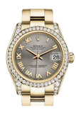 Rolex Datejust 31 Steel Roman Dial Diamond Bezel Lug 18K Yellow Gold Ladies Watch 178158