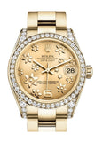 Rolex Datejust 31 Champagne Floral Motif Dial Diamond Bezel Lug 18K Yellow Gold Ladies Watch 178158