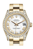 Rolex Datejust 31 White Roman Dial Diamond Bezel Lug 18K Yellow Gold Ladies Watch 178158 / None