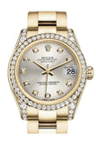 Rolex Datejust 31 Silver Diamond Dial Diamond Bezel Lug 18K Yellow Gold Ladies Watch 178158