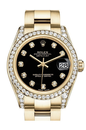 Rolex Datejust 31 Black Diamond Dial Bezel Lug 18K Yellow Gold Ladies Watch 178158 / None