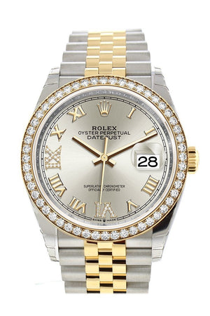 Rolex Datejust 36 Silver Set With Diamonds Dial Diamond Bezel Jubilee Yellow Gold Two Tone Watch