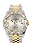 Rolex Datejust 36 Silver Set With Diamonds Dial Diamond Bezel Jubilee Yellow Gold Two Tone Watch
