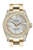 Rolex Datejust 31 White Mother Of Pearl Roman Dial Diamond Bezel Lug 18K Yellow Gold Ladies Watch