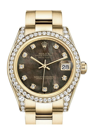 Rolex Datejust 31 Black Mother Of Pearl Diamond Dial Bezel Lug 18K Yellow Gold Ladies Watch 178158 /