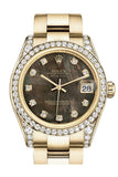 Rolex Datejust 31 Black Mother Of Pearl Diamond Dial Bezel Lug 18K Yellow Gold Ladies Watch 178158 /