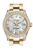 Rolex Datejust 31 White Mother of Pearl Diamond Dial Diamond Bezel Lug 18K Yellow Gold Ladies Watch 178158