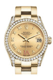Rolex Datejust 31 Champagne Large VI Rubies Dial Diamond Bezel Lug 18K Yellow Gold Ladies Watch 178158