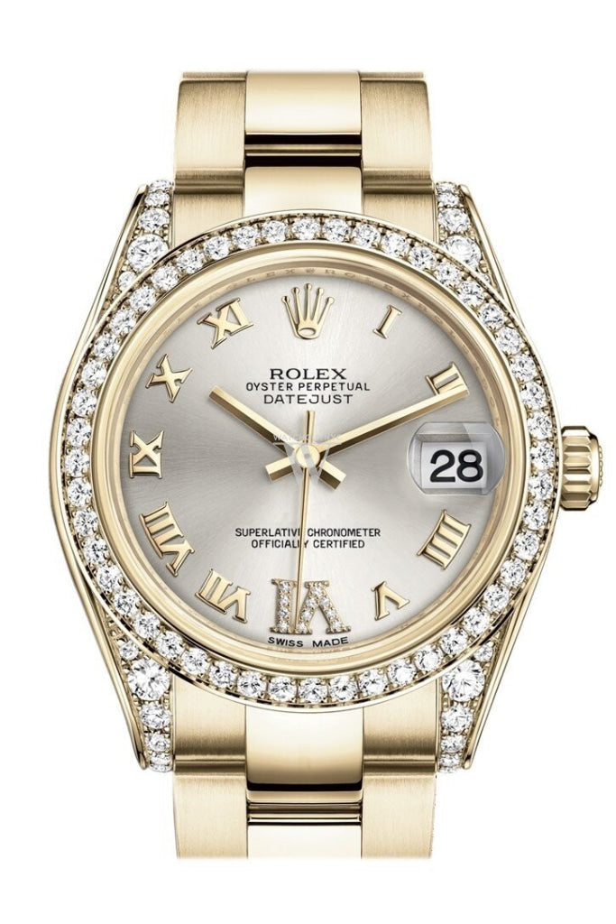 Rolex Datejust 31 Silver Dial Diamond Bezel Lug 18k Gold Watch