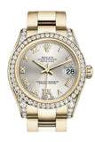 Rolex Datejust 31 Silver Large VI Rubies Dial Diamond Bezel Lug 18K Yellow Gold Ladies Watch 178158
