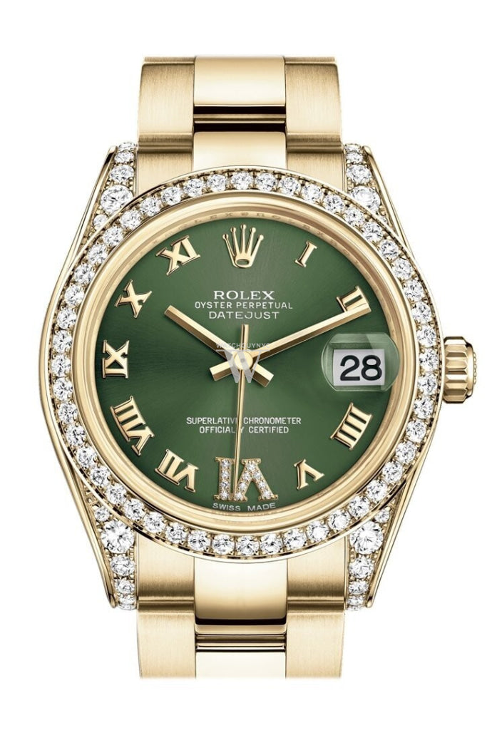 Rolex Datejust 31 OLive Green Dial Diamond Bezel Lug 18k Gold