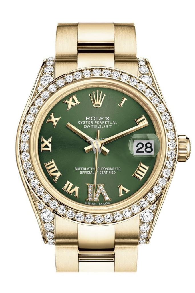 Rolex Datejust 36mm Stainless Steel 18k Yellow Gold Green Diamond