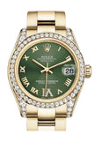 Rolex Datejust 31 Olive Green Vi Diamonds Dial Diamond Bezel Lug 18K Yellow Gold Ladies Watch 178158