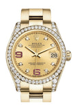 Rolex Datejust 31 Champagne Diamonds Rubies Dial Diamond Bezel Lug 18K Yellow Gold Ladies Watch 178158