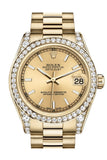 Rolex Datejust 31 Champagne Dial Diamond Bezel Lug 18K Yellow Gold President Ladies Watch 178158